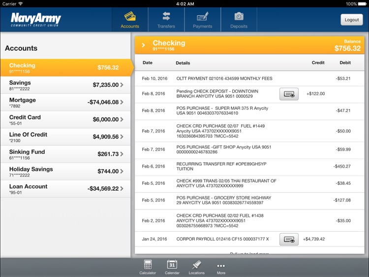 Navy Army CCU Mobile Banking for iPad
