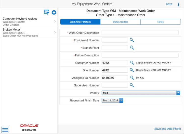 Create Work Order Tablet for JDE E1