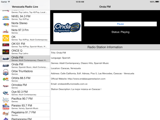 Venezuela Radio Live Player (Caracas / Spanish / español) iPad screenshot