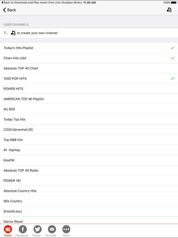 Screenshot #4 pour Free music hits player . Listen to online live internet radio stations and DJ playlists of the top 100 music hits from all genres