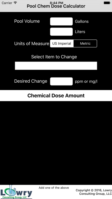 Pool Chemical Dose Calculator Screenshot
