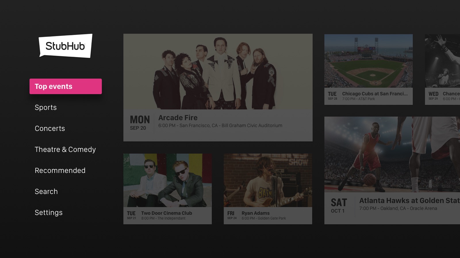 StubHub: Event Tickets apple_tv screenshot 1