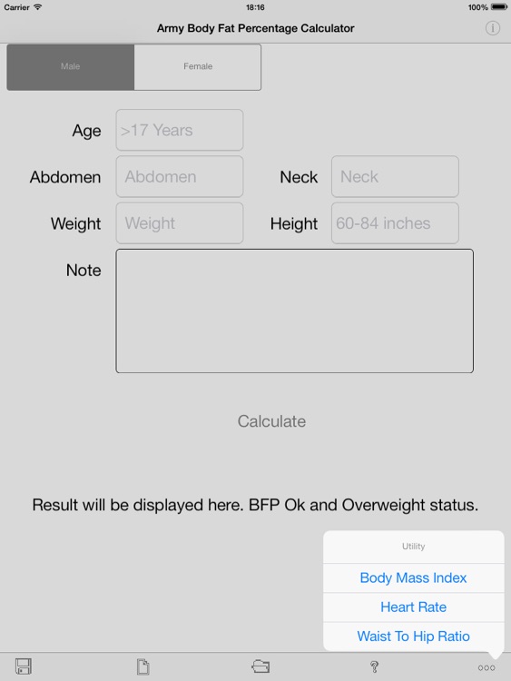 Army Body Fat Percentage Calculator for iPad
