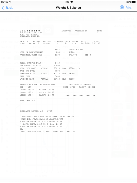 Screenshot #5 pour Pan Aero Weight and Balance CL600,CL604,CL605