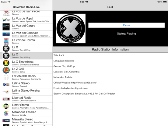 Colombia Radio Live Player (Bogotá / español) iPad screenshot