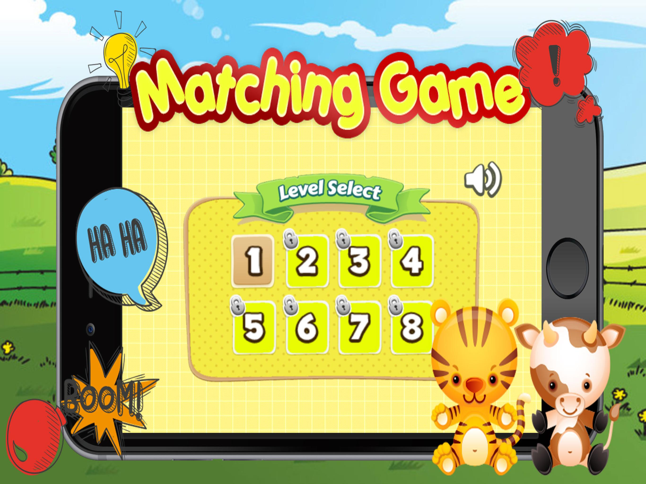 Animals matching game for kids preschool doodle
