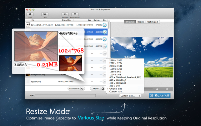 ‎Captura de pantalla del optimizador de tamaño de foto