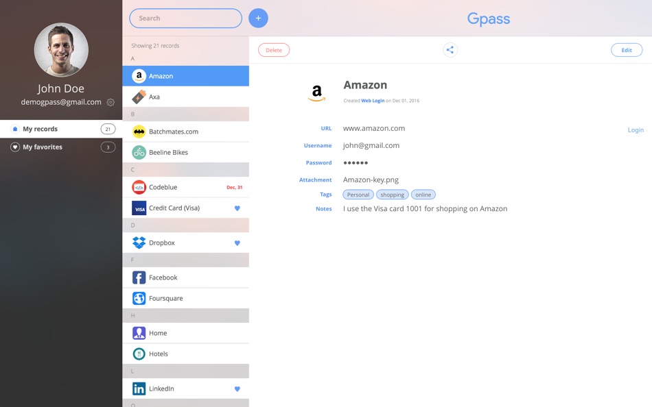 #1. Gpass (macOS) 由: SplashData