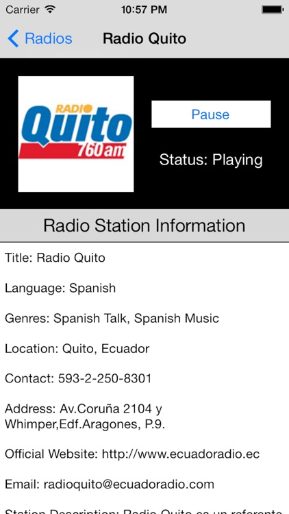 Ecuador Radio Live Player (Quito / Spanish / Equador) by Teik Leong Lee