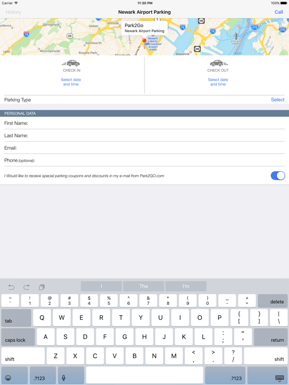 Newark Airport Parking iPad screenshot 1 - Travel app