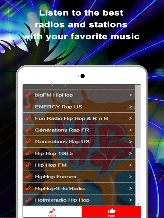 Hip Hop Music and Rap Songs Radios Online Free iPad screenshot 2 - Music app