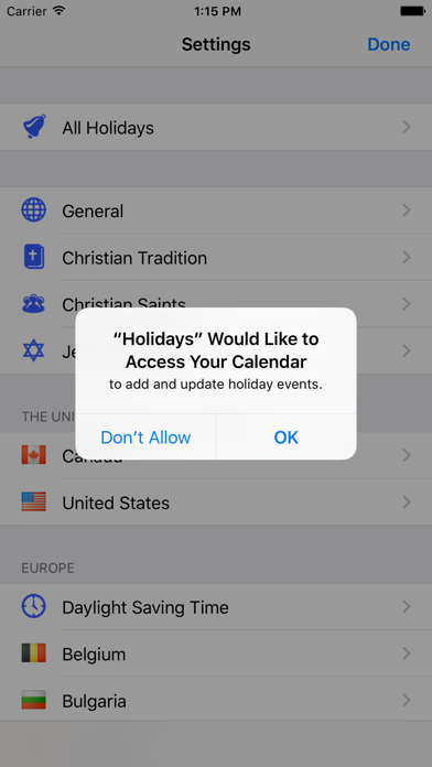 Holidays Calendar Screenshot