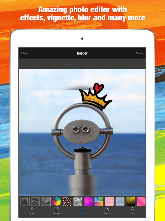 After Color - Easiest way to layout full size photo to Instagram with colorful border and stickers. iPad screenshot