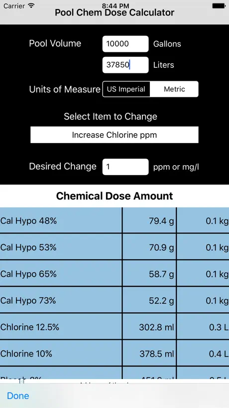 Pool Chemical Dose Calculator