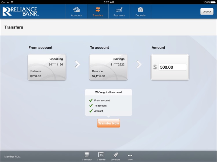 Reliance Bank Tablet Banking by Reliance Savings Bank