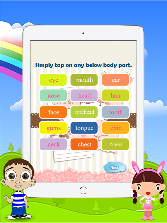 Body Parts Reading Vocabulary for Kindergarten iPad screenshot