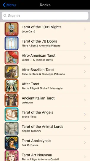Capture d'écran de Lo Scarabeo Tarot Collection sur iPhone 2