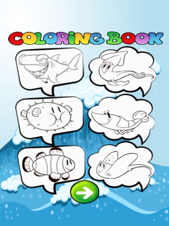 Sea animals shark turtle doodles coloring book kid iPad screenshot