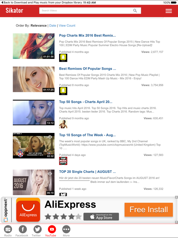 Screenshot #5 pour Free music hits player . Listen to online live internet radio stations and DJ playlists of the top 100 music hits from all genres