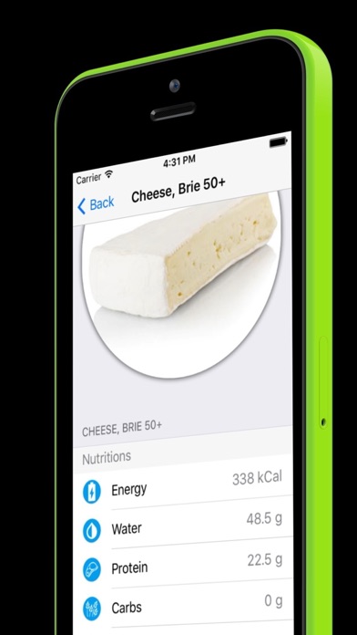 Nutrition table for weight control iPhone screenshot