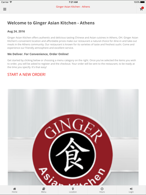 Ginger Asian Kitchen Athens Online Ordering iPad screenshot 1 - Food & Drink app