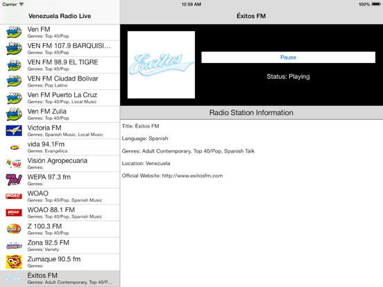 Venezuela Radio Live Player (Caracas / Spanish / español) iPad screenshot