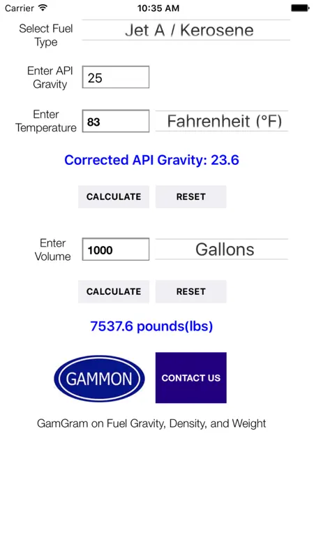 Gammon API Gravity Calculator screenshot 2 of 3