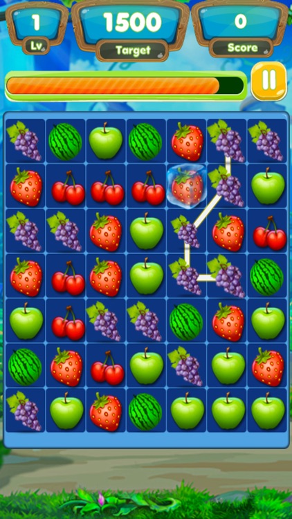 Link Smash Fruits Frenzy : Flowline of Spirit Jungle.Swipe Drawpipe Bump Puzzle
