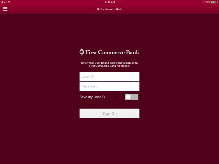 First Commerce Bank NJ Tablet