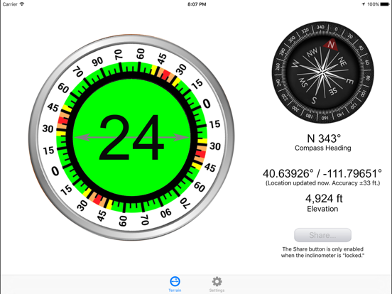 Avalanche Inclinometer iPad app afbeelding 2