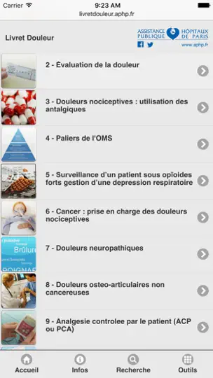 Capture d'écran de Livret Douleur AP-HP sur iPhone 1
