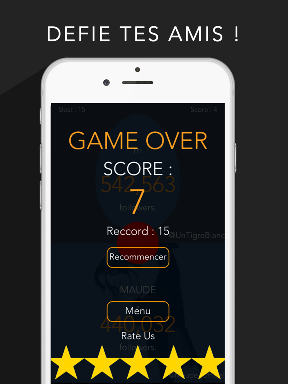 Screenshot #6 pour Le jeu du plus ou du moins, Followers pour Twitter