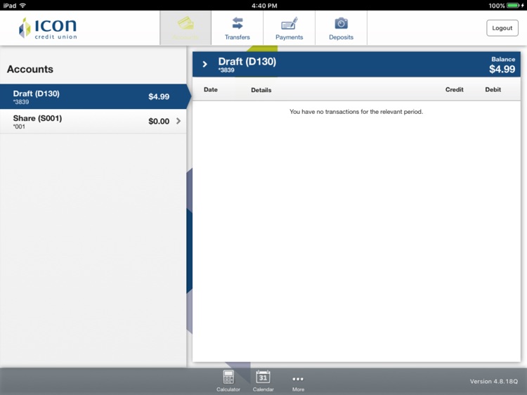 Icon Credit Union Mobile for iPad