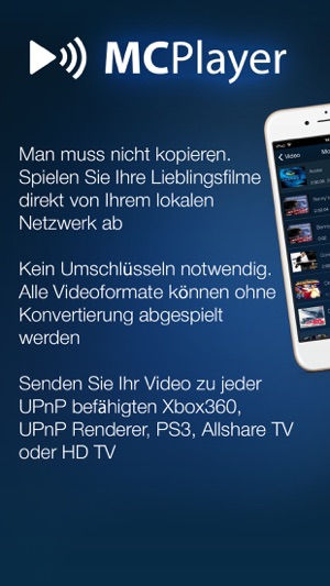 MCPlayer drahtlose UPnP-Video-Player für das iPhone, Stream-Filme auf HD-TV  im App Store