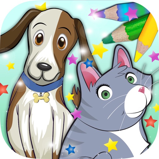 Paint pets in coloring book children icon