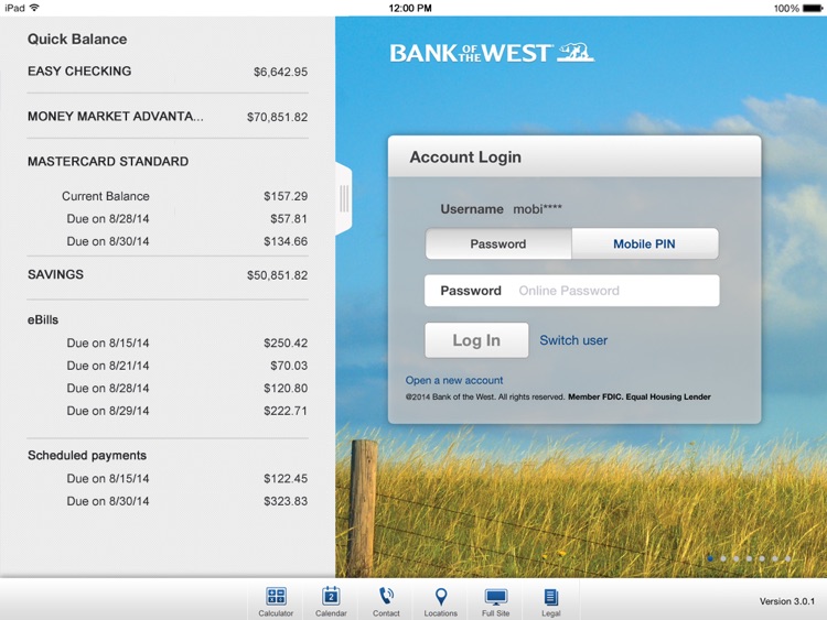 Bank of the West Mobile Banking iPad App