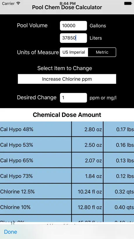 Pool Chemical Dose Calculator