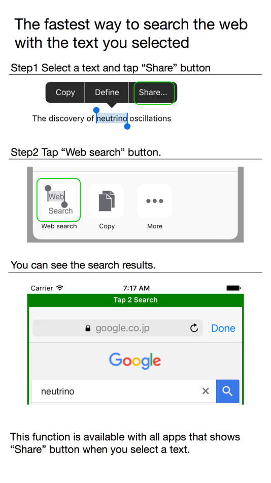 Tap 2 Search : The shortest way to search the web with text you selected (iOS) 由: Chikashi Soda Tap 2 Search : The shortest way to search the web with text you selected (iOS) 由: Chikashi Soda