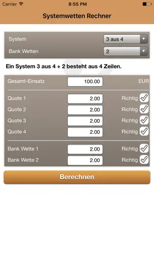 Screenshot von Systemwetten Rechner Der Wettbasis auf dem iPhone 2