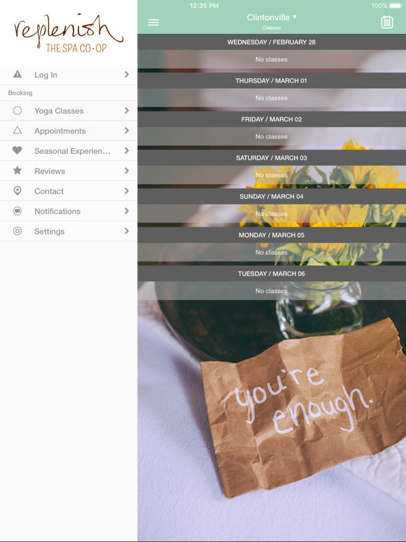Replenish Yoga Spa iPad screenshot 2 - Health & Fitness app