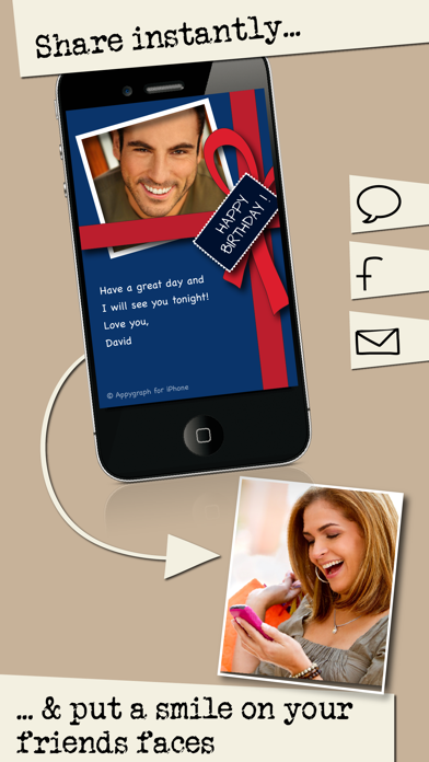 Appygraph eCards - Send personalized Birthday, Greeting, Love photo cards by messaging apps, Facebook, email, or postal mail screenshot