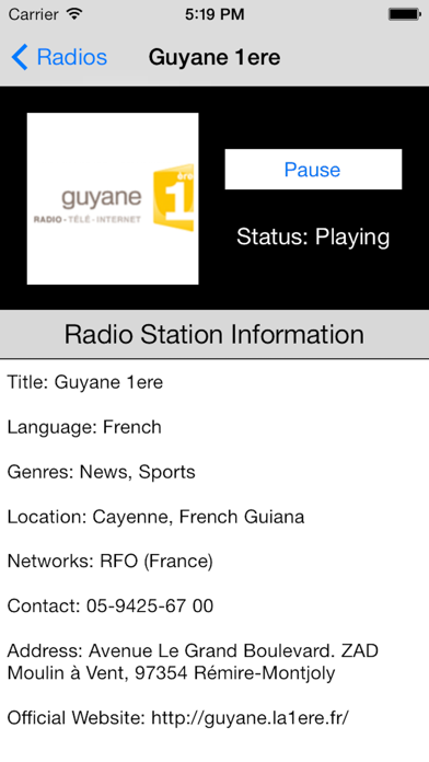 Screenshot #2 pour French Guiana Radio Live Player (Cayenne/français)