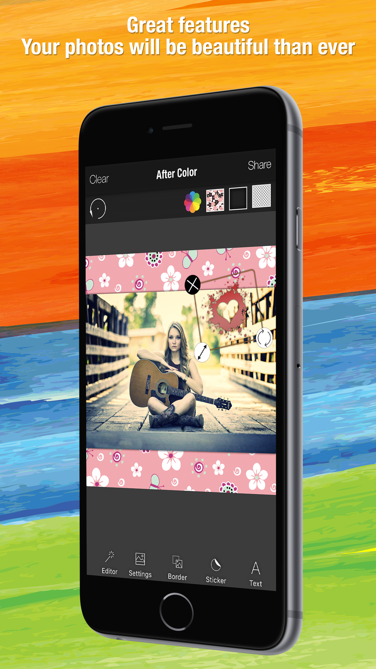 After Color - Easiest way to layout full size photo to Instagram with colorful border and stickers. screenshot 3