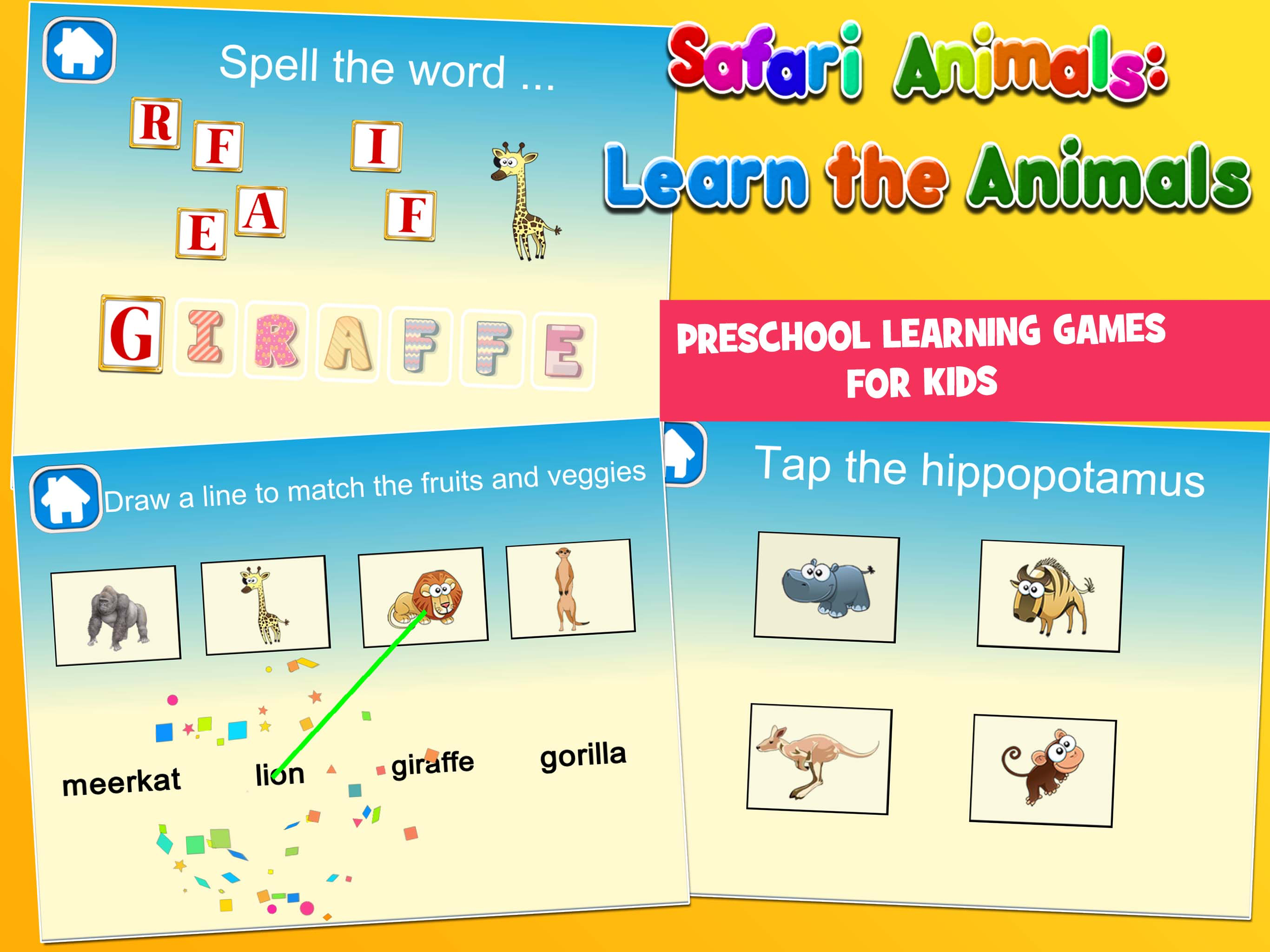 Safari Animals Preschool First Word Learning Game