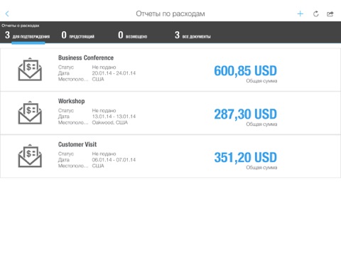 Скриншот из SAP Cloud for Travel and Expense