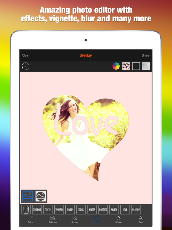Shape Over Pic Cool Text & Photo Editor - Adding overlay silhouette symbol mask to picture iPad screenshot 4 - Photo & Video app