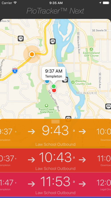 Screenshot #1 pour PioTracker™ - Pioneer Express Schedule App for Lewis & Clark College