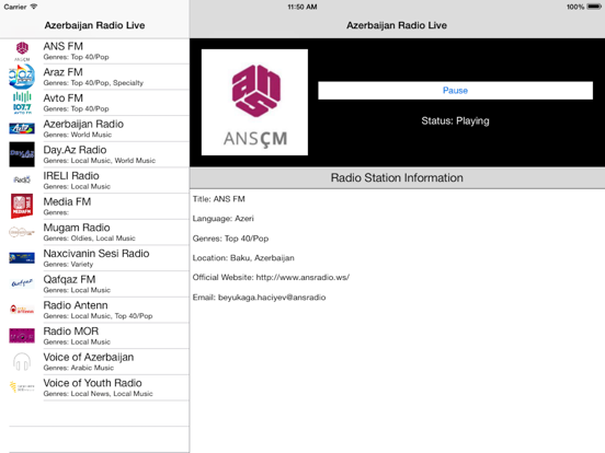 Azerbaijan Radio Live Player (Azərbaycan radio) iPad screenshot