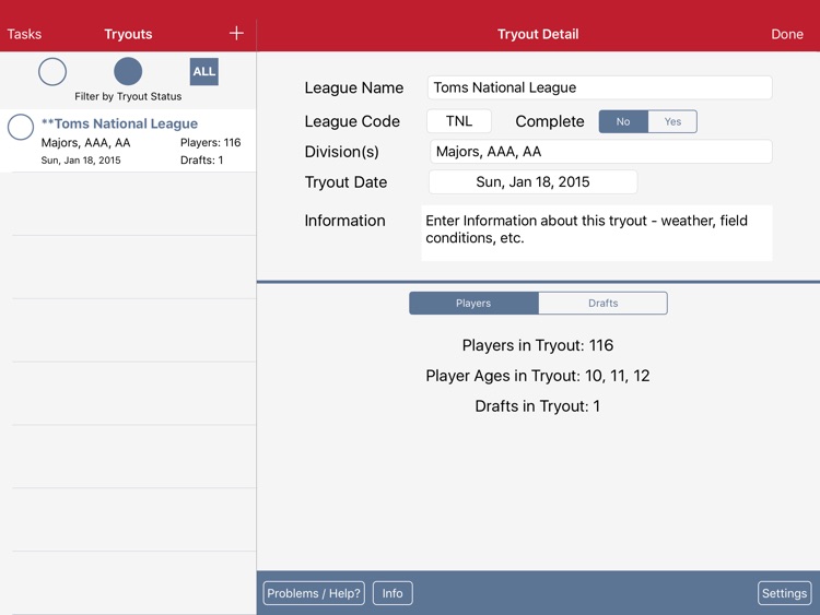 Tryout and Draft Management