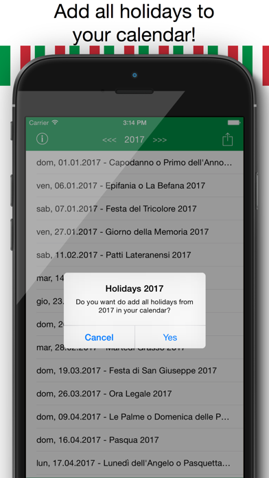 Screenshot #2 pour Festività Calendario Italia 2016 - Festa nazionale e giorno festivo prescritto dalla legge lunario